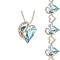 Leafael Infinity Love Crystal Heart Bundle Jewelry Set with Topaz Light Blue Healing Stone Crystal for Clear Mind Gifts for Women Necklace Bracelet, 18K Rose Gold Plated