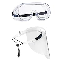 NoCry Flip Up Face Shield and Protective Non-Vented Safety Goggles Bundle; Comes with 2 Clear Reusable Plastic Visors; ANSI Z87.1 Rating