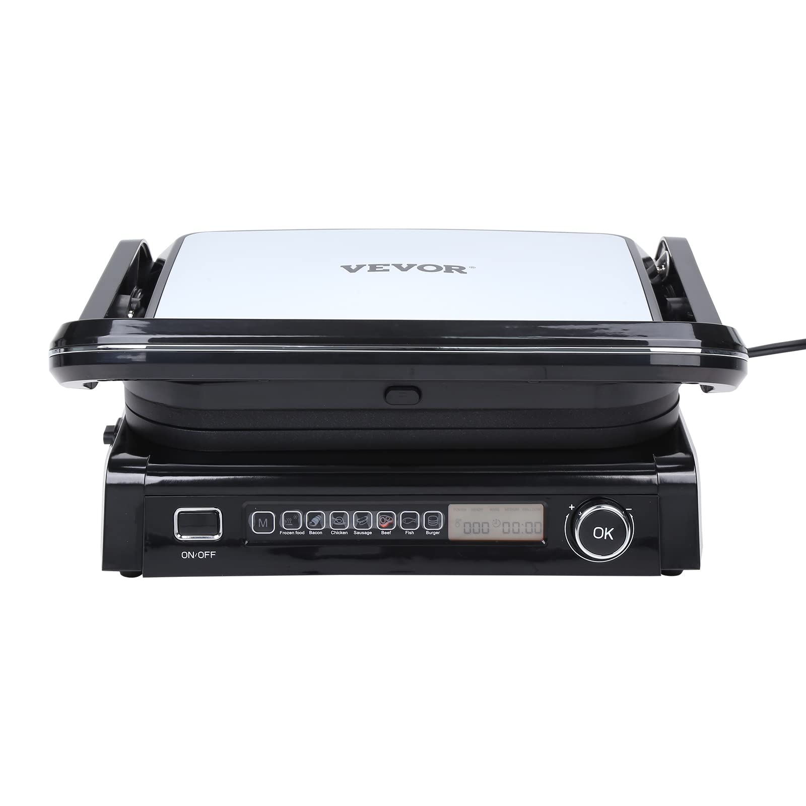 VEVOR 7 IN 1 Electric Contact Grill,1800W Indoor Panini Press Griddle,Stainless Steel Teppanyaki Grill with Nonstick&Removable Iron Plate, 0-446℉ Adjustable Temp Control,LCD Display,110V