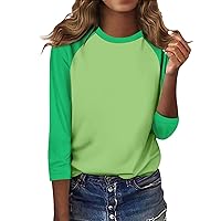 Women Summer Casual Color Block Shirt,Women's Fashion Casual Raglan Sleeve Round Neck 3/4 Sleeve T Shirts