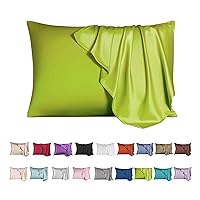 Mulberry Silk Pillowcase for Hair and Skin,Queen Size Cooling Silk Pillow Case with Hidden Zipper,Allergen Proof Dual Sides Soft Breathable Smooth Silk Pillow Cover for Women(Queen,Avocado Green)