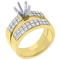 18k Yellow Gold Princess Cut Diamond Engagement Ring Semi Mount Set 2 Carats