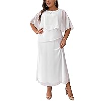 LALAGEN Flared Dress Cloak Sleeve Round Neck Plus Size Solid Color Long Casual Summer Dress Long Dress