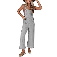 PRETTYGARDEN Overall Jumpsuit For Women 2024 Summer Casual Wide Leg Sleeveless Button Striped Jumpsuits Trendy Outfits