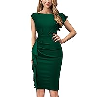 AISIZE Women's Pinup Vintage Ruffle Sleeves Cocktail Party Pencil Dress
