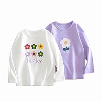 100% Cotton Girls T-Shirt 2-Pack Cute Tops Casual Soft Printed Toddlers Tees Layering 18Months-8Years