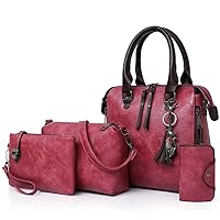 Segater® Women Fashion Handbag+Shoulder Bag+Purse+Card Purse Faux Leather Tote 4 Pieces