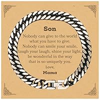 Son Inspirational Gifts from Mama, Nobody can give to the world, Motivational Birthday Cuban Link Chain Bracelet for Son
