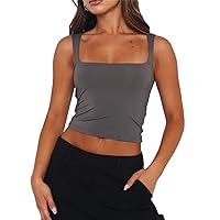 Women Sexy Sleeveless Crop Tank Top Square Neck Cropped Tank Cami Vest Strappy Y2K Going Out Tight Tee Shirts Tops
