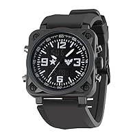 GREENTREEN Digital Men's Watches Multi-Functional Watch Timer, Stopwatch and Alarm Light and Time Analogue Military Watch Made of Quartz Large Dial, black, Strap.