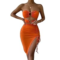 Ring Cut Out Front Split Thigh Tube Dress