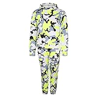 Kids Neon Camo Pull on Tracksuit Hooded Top Bottoms