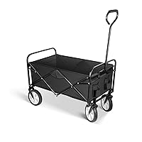 YSSOA Folding Garden Cart PRO, Collapsible Handy Wagon with 360 Degree Swivel Wheels & Adjustable Handle,220lbs Weight Capacity,Black