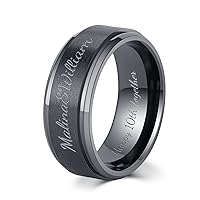 LerchPhi Mens 8mm Black Zirconium Ring Wire Drawing and Polished Process Stepped Edge Comfort Fit