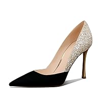 Women's Gold Classic Pointed Toe High Heels Stiletto Pumps with 3.35in Sparkly for Wedding,Party,Dress