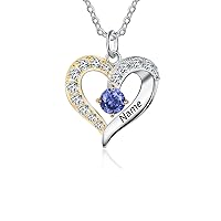 MRENITE 10K 14K 18K Gold Personalized Birthstone Heart Necklace for Women with 1-5 Birthstones Custom Engraved 1-5 Names Family Birthstone Necklace Jewelry Gift for Mom