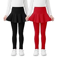 BOOPH 2 Pack Girls Leggings with Skirt - Cotton Ruffle Tutu Skirt Pants for Girls 3-10 Years