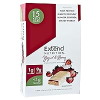 Extend Nutrition 1 Gram Sugar High Protein Bars, Perfect Diabetic Snacks for Adults and Kids, High Protein Bars for Hunger Control & Steady Energy, Low Carb, Keto Friendly, Yogurt and Berry, 15 Count