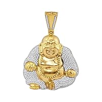 The Diamond Deal 10kt Yellow Gold Mens Round Diamond Laughing Buddha Hotei Charm Pendant 1-3/4 Cttw