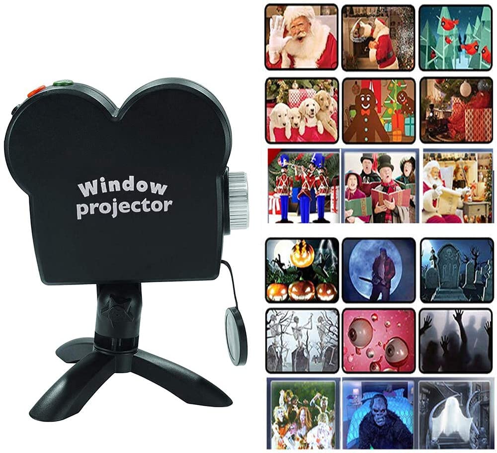 Halloween Christmas Window Projector, Portable Holographic Projection with Tripod, 12 Movies Christmas Halloween Window Projector for Indoor Outdoo...