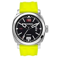 Panzera Aquamarine Atlantic Diver Automatic Steel Yellow Black Date Silicone Men's Watch, Strap.