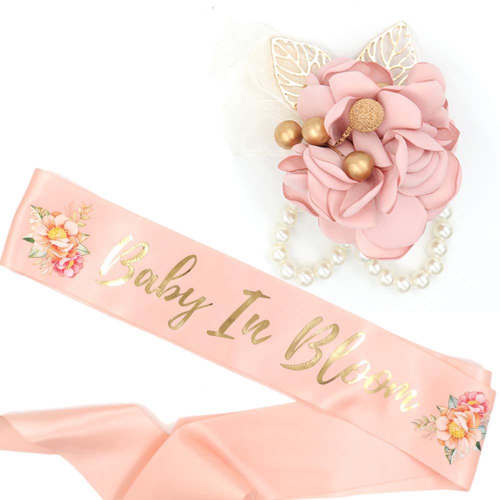 Baby in Bloom Sash & Wrist Corsage Kit - Blush Peach Baby Shower Sash Baby Shower Favors New Mom Gifts