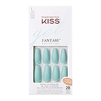 Gel Fantasy Ready-to-Wear Press-On Sculpted Gel Nails, “Back It Up”, Long, Teal, High Arch Nail Kit with Pink Gel Nail Glue, Manicure Stick, Mini Nail File, and 28 Fake Nails