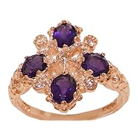 14k Rose Gold Cubic Zirconia and Real Genuine Amethyst Womens Band Ring