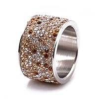 Stainless Steel 8 Rows Colorful Crystal Jewelry Wedding Rings for Women Birthday Present