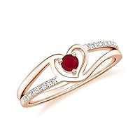 Natural 3mm Ruby Promise Ring Heart Shaped for Women Girls in Sterling Silver / 14K Solid Gold