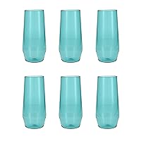 Sole Outdoor Shatter Resistant BPA Free Premium Copolyester Plastic Drinkware 6 Pack, Aqua Sky Blue Green, Iced Tea Glass