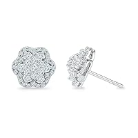 DGOLD FLOWER OF LOVE COLLECTION 10 KT White Gold White Round Diamond Fashion Earring (0.76 Cttw)