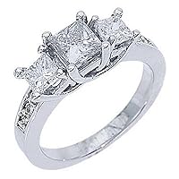 14k White Gold Princess Cut Past Present Future 3 Stone Diamond Ring 1.63 Carats