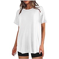 Womens Oversized Yoga T-Shirts Crewneck Short Sleeve Summer Athletic Boyfriend Tees Shirt Loose Fit Y2K Solid Tops