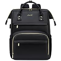 LOVEVOOK Leather Laptop Backpack for Women 15.6 inch,Travel Purse Nurse Teacher Computer Bag,Professional College Business Work Bags Carry On with USB Port,Black