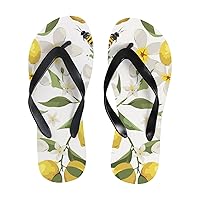 Vantaso Slim Flip Flops for Women Lemon Branch Flower Bees Yoga Mat Thong Sandals Casual Slippers