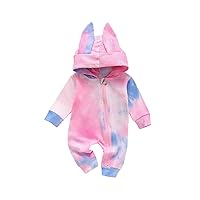 Baby Girl Easter Romper Dress Infant Spring and Summer Boy and Girl Long Sleeve Tie Dye Printed Bunny Romper