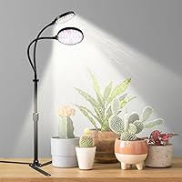 Grow Light 4.7'' LED Dual Ring,80W 6000K Full Spectrum Gooseneck Lamp for Indoor Plants Growing with Timer 4/8/12/18Hrs,Dimmable & Height Extendable 9-16''