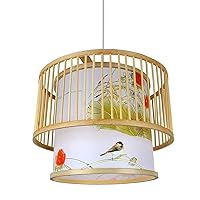 Chinese Printing Cage Bamboo Art Ceiling Light Rural Style Foyer Semi Flush Mount Ceiling Lamp in Wood LED Pandent Light for Dining Room Hand-Woven Bamboo Light Fixture