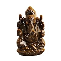 Tiger Eye Ganesha Idol 160-170 Balancing Natural Crystal Tiger Eye Stone Ganesha Statue Showpiece Murti for Good Luck for Home Office Temple (Brown) Full of Texture