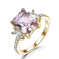 Solid 10k/14k/18k Gold 9 * 7mm Emerald Cut Pink Morganite Engagement Rings for Women Custom Ring Wedding Ring for Mother's Day Valentines Gifts Anniversary Birthday Size 4-14(with a box)