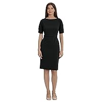 Maggy London Women's Sophisticated Crew Neck Sheath with Overlap Notch Hem Detail Career Workwear Desk to Dinner