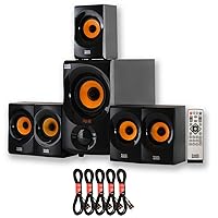 Acoustic Audio AA5170 Home Theater 5.1 Bluetooth Speaker System with FM and 5 Extension Cables, Black
