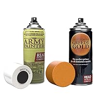 The Army Painter Color Primer Spray Paint, Gold & Matt Black, 400ml, 13.5oz - Acrylic Spray Undercoat for Miniature Painting - Spray Primer for Plastic Miniatures