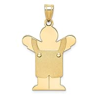 14k Yellow Gold Solid Satin Engravable Boy with Overalls Charm