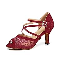 Minishion Women's Floral Mesh Ankle Strap Buckle Stlietto Heels Dance Shoes Evening Sandals