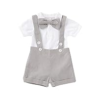 Baby Boy Clothes Bundle Boys Shorts Gentleman Suspenders Outfits Strap Infant Set Romper Solid Baby (Grey, 6-12 Months)