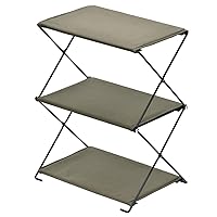 BUNDOK BD-196 Folding Rack, Khaki, Lightweight, Storage Shelf, Cotton, Camping, Small Items, Foldable, Storage Compact, 3 Tiers