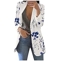 Women's Long Blazer Casual Printed Suit Sleeve Loose Comfortable Cardigan Coat Blazers for Work Casual