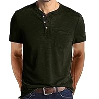 Men's Plain Button Henley Shirts V Neck Short Sleeve T-Shirt Regular Athletic Tees Casual Summer Pocket Tee Tops